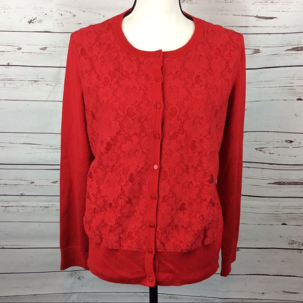 Covington Lace Front Cardigan Sweater, Size L